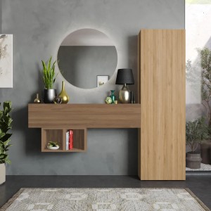 Vista ambientata Consolle ingresso 192x185h in legno colore "rovere cadiz - rovere mercure" modello Modula Totò Piccinni