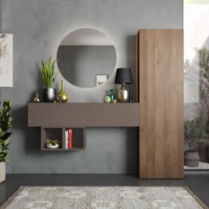 Vista ambientata Consolle ingresso 192x185h in legno colore "rovere mercure - bronzo" modello Modula Totò Piccinni