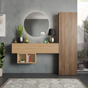 Vista ambientata Consolle ingresso 192x185h in legno colore "rovere mercure - rovere cadiz" modello Modula Totò Piccinni