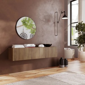 Vista ambientata Pensile orizzontale con anta reversibile colore rovere mercure cannettato 138x28h modello Modula Totò Piccinni