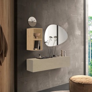 Vista ambientata Consolle sospesa 138x29x140h colore "argilla - rovere cadiz" modello Modula Totò Piccinni