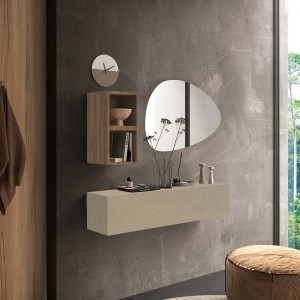 Vista ambientata Consolle sospesa 138x29x140h colore "argilla - rovere mercure" modello Modula Totò Piccinni