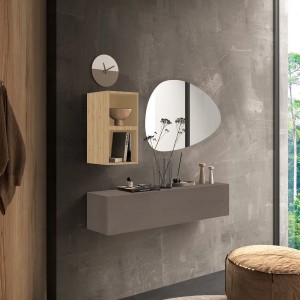 Vista ambientata Consolle sospesa 138x29x140h colore "bronzo - rovere cadiz" modello Modula Totò Piccinni