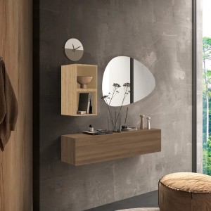 Vista ambientata Consolle sospesa 138x29x140h colore "rovere mercure - rovere cadiz" modello Modula Totò Piccinni