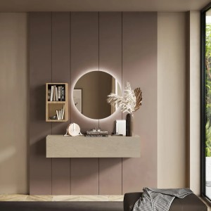 Vista ambientata Consolle Sospesa 138x29x28h in legno colore "argilla - rovere cadiz" modello Modula Totò Piccinni