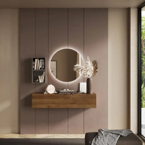 Vista ambientata Consolle Sospesa 138x29x28h in legno colore "rovere mercure - bronzo" modello Modula Totò Piccinni