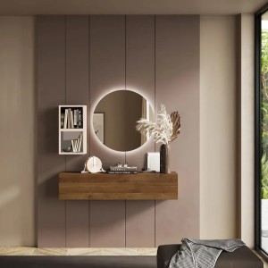 Vista ambientata Consolle Sospesa 138x29x28h in legno colore "rovere mercure - cashmere" modello Modula Totò Piccinni