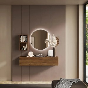 Vista ambientata Consolle Sospesa 138x29x28h in legno colore "rovere mercure" modello Modula Totò Piccinni