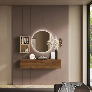 Vista ambientata Consolle Sospesa 138x29x28h in legno colore "rovere mercure - rovere cadiz" modello Modula Totò Piccinni