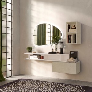 Vista ambientata Consolle sospesa in legno 165x28x140h colore "argilla - cashmere" modello Modula Totò Piccinni