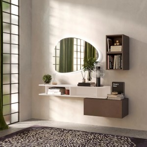 Vista ambientata Consolle sospesa in legno 165x28x140h colore "bronzo - cashmere" modello Modula Totò Piccinni