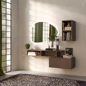 Vista ambientata Consolle sospesa in legno 165x28x140h colore "bronzo" modello Modula Totò Piccinni