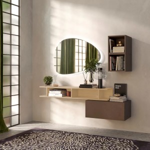 Vista ambientata Consolle sospesa in legno 165x28x140h colore "bronzo - rovere cadiz" modello Modula Totò Piccinni