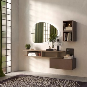 Vista ambientata Consolle sospesa in legno 165x28x140h colore "bronzo - rovere mercure" modello Modula Totò Piccinni