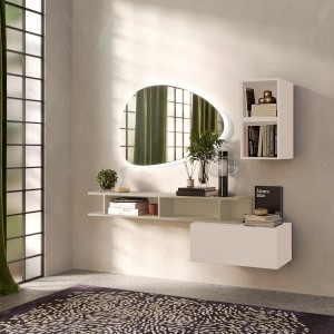 Vista ambientata Consolle sospesa in legno 165x28x140h colore "cashmere - argilla" modello Modula Totò Piccinni