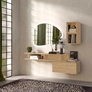 Vista ambientata Consolle sospesa in legno 165x28x140h colore "rovere cadiz" modello Modula Totò Piccinni