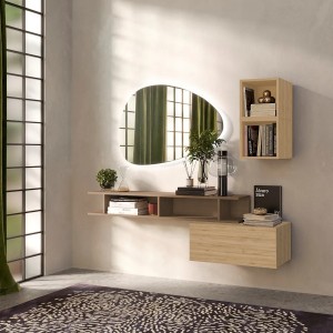 Vista ambientata Consolle sospesa in legno 165x28x140h colore "rovere cadiz - rovere mercure" modello Modula Totò Piccinni