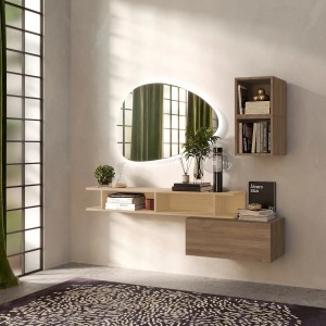 Vista ambientata Consolle sospesa in legno 165x28x140h colore "rovere mercure - rovere cadiz" modello Modula Totò Piccinni