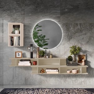 Vista ambientata Consolle sospesa in legno 210x30x140h colore "argilla - cashmere" modello Modula Totò Piccinni