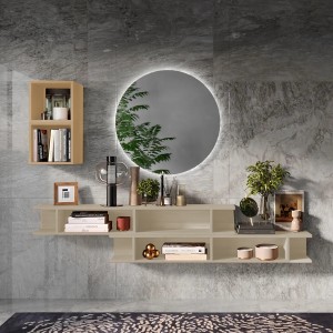 Vista ambientata Consolle sospesa in legno 210x30x140h colore "argilla - rovere cadiz" modello Modula Totò Piccinni