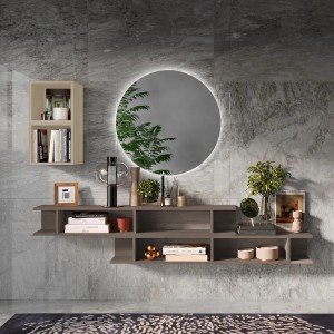 Vista ambientata Consolle sospesa in legno 210x30x140h colore "bronzo - argilla" modello Modula Totò Piccinni