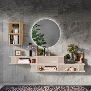 Vista ambientata Consolle sospesa in legno 210x30x140h colore "cashmere - rovere cadiz" modello Modula Totò Piccinni