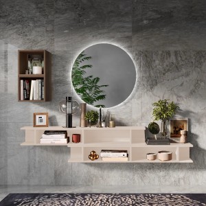 Vista ambientata Consolle sospesa in legno 210x30x140h colore "cashmere - rovere mercure" modello Modula Totò Piccinni