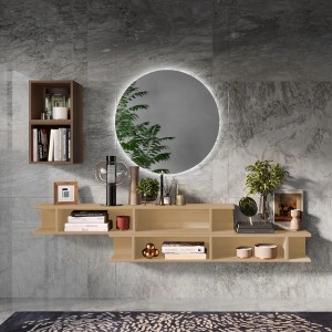 Vista ambientata Consolle sospesa in legno 210x30x140h colore "rovere cadiz - rovere mercure" modello Modula Totò Piccinni