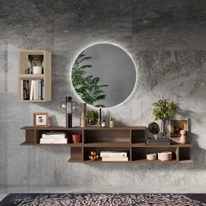 Vista ambientata Consolle sospesa in legno 210x30x140h colore "rovere mercure - argilla" modello Modula Totò Piccinni