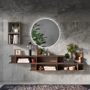 Vista ambientata Consolle sospesa in legno 210x30x140h colore "rovere mercure - bronzo" modello Modula Totò Piccinni