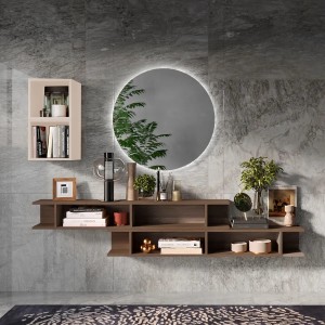 Vista ambientata Consolle sospesa in legno 210x30x140h colore "rovere mercure - cashmere" modello Modula Totò Piccinni