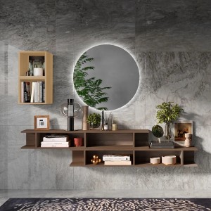 Vista ambientata Consolle sospesa in legno 210x30x140h colore "rovere mercure - rovere cadiz" modello Modula Totò Piccinni