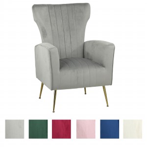 poltrona relax in velluto imbottita con gambe in metallo