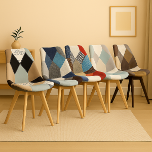 Sedie in tessuto stile Patchwork con gambe in legno modello Futura Totò Piccinni