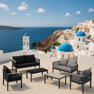 Set da giardino in alluminio e corda con cuscini - MYKONOS