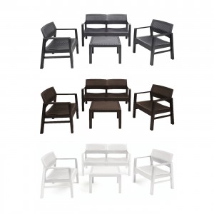 set da esterno in polipropilene simil rattan 2 poltrone 1 divano e tavolino