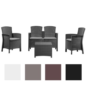 set da giardino con cuscini e tavolino in rattan