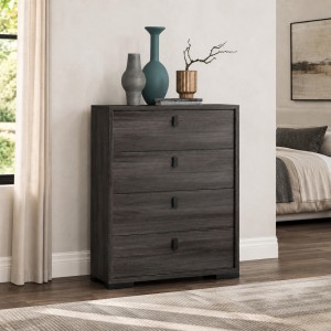 Vist ambientata Cassettiera 4 cassetti in legno colore Olmo Jarez/Grigio Laccato modello Alma Totò Piccinni