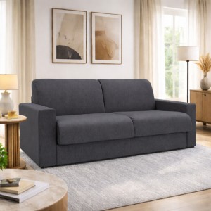 Vista ambientata Divano letto ribaltone colore Dark Gray imbottito con braccioli materasso 16cm Totò Piccinni