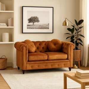 Vista ambientata Divano 2 Posti vintage colore "Effetto Nab. Terracotta" modello Chester Totò Piccinni