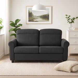 Vista ambientata Divano 2  posti dark grey in tessuto imbottito vista frontale