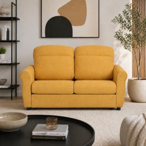 Vista ambientata Divano 2 Posti in Tessuto colore Giallo Mostarda Sfoderabile made in italy modello Luna Totò Piccinni