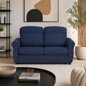 Vista ambientata Divano 2 Posti in Tessuto colore Blu Oceano Sfoderabile made in italy modello Luna Totò Piccinni