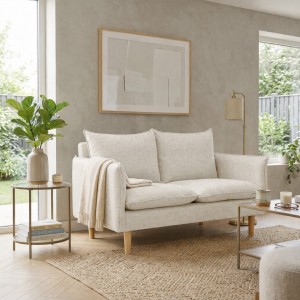 Vista ambientata Divano 2 Posti  in Tessuto colore Beige imbottita modello Dario Totò Piccinni