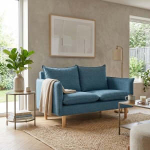 Vista ambientata Divano 2 Posti  in Tessuto colore Blu imbottita modello Dario Totò Piccinni