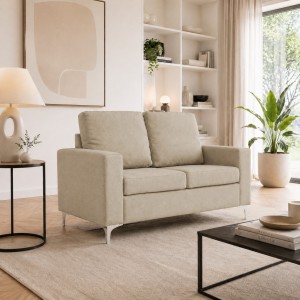 Vista ambientata Divano 2 Posti in Tessuto colore Beige con piedini in metallo modello Cube Totò Piccinni