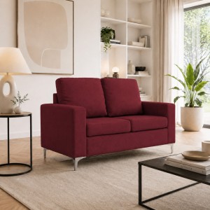 Vista ambientata Divano 2 Posti in Tessuto colore Bordeaux con piedini in metallo modello Cube Totò Piccinni