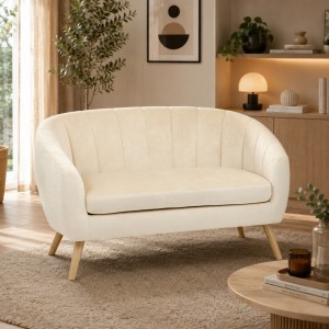 Vista ambientata Divano 2 Posti in Velluto imbottito colore Beige modello Pilar Totò Piccinni