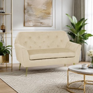 Vista ambientata Divano 2 Posti in Velluto imbottito colore Beige modello Sofi Totò Piccinni