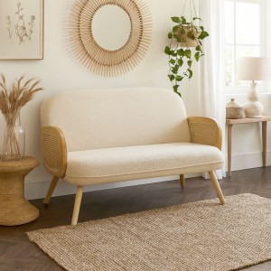 Vista ambientata Divano 2 Posti in Velluto Bouclè colore Beige Totò Piccinni